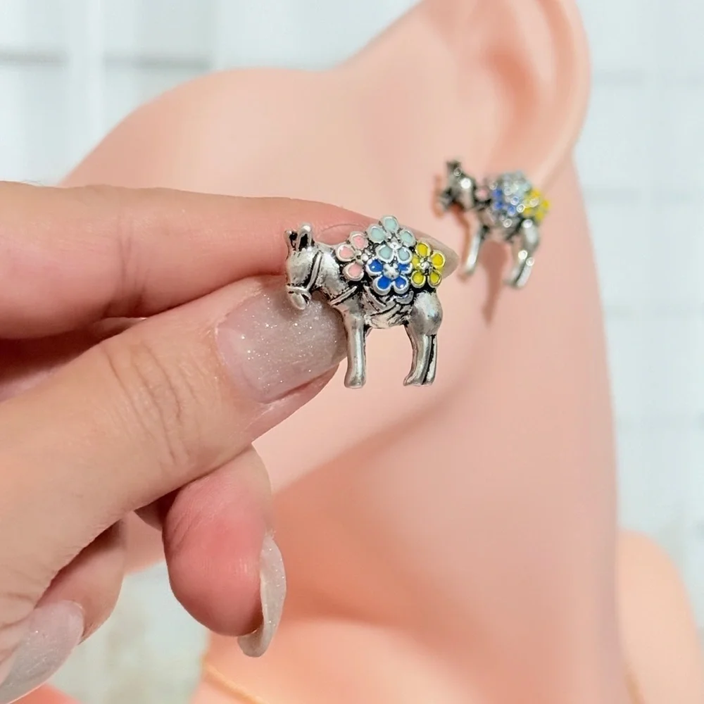 ⚜️ Colorful Enamel Donkey Earrings - Picture 3 of 7